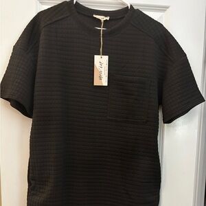 Elegant Black Textured Short Sleeve Dress